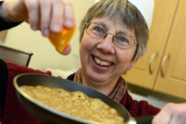 Ahead of the Gospel Mission Chruch pancake race in 2015 Julie Hunt prepared the tasty treats.