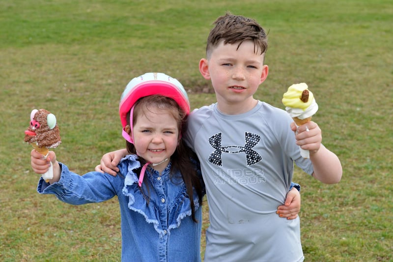 Halley Rippon, five, with her brother Riley Rippon, eight, at Seaton Carew.