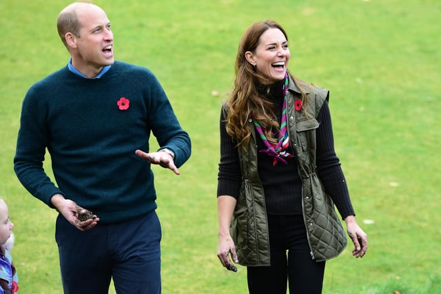 Prince William, Duke of Cambridge and Catherine, Duchess of Cambridge help the 105th Glasgow Scouts celebrate the Scout Assocations #PromiseToThePlanet campaign during a visit to Alexandra Park Sports Hub.