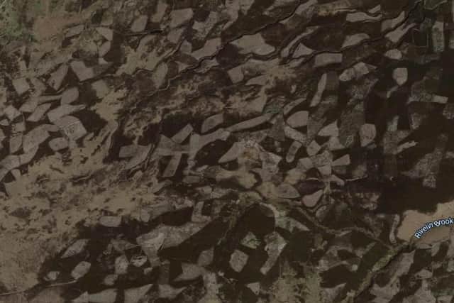The Moscar estate near Stanage Edge and the A57 in Sheffield is highly visible on satellite imagery for its patchwork of bare peat and heater. Pic: Google.