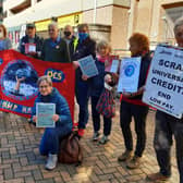 Protesters outside the Department of Work and Pensions at Hartshead Square, Sheffield, fighting the ending of £25 extra payments on Universal Credit