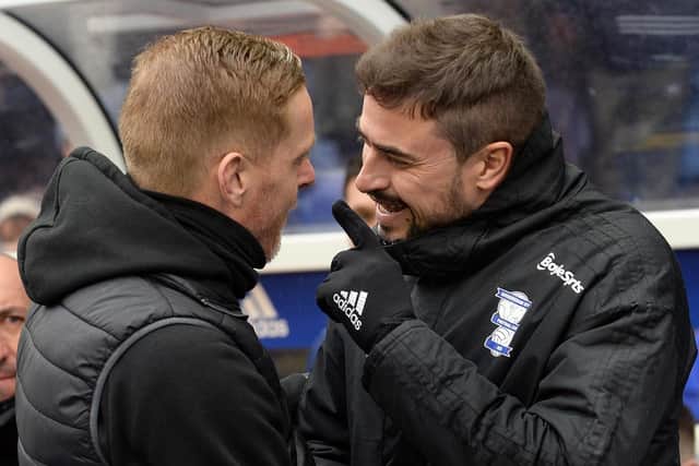 That handshake Owls Garry Monk with City Manager Pep Clotet. Pic Steve Ellis