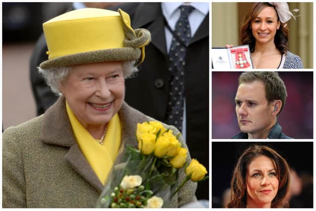 Sheffield celebrities have paid tribute to Her Majesty The Queen (left) following her sad death at the age of 96 on Thursday, September 8
Top right: Dame Jessica Ennis-Hill; middle right: Dan Walker; bottom right: Julia Bradbury