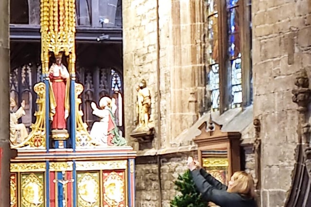 Busy setting up the Christmas trees at St Mary's chesterfield taken by Helen Toulson