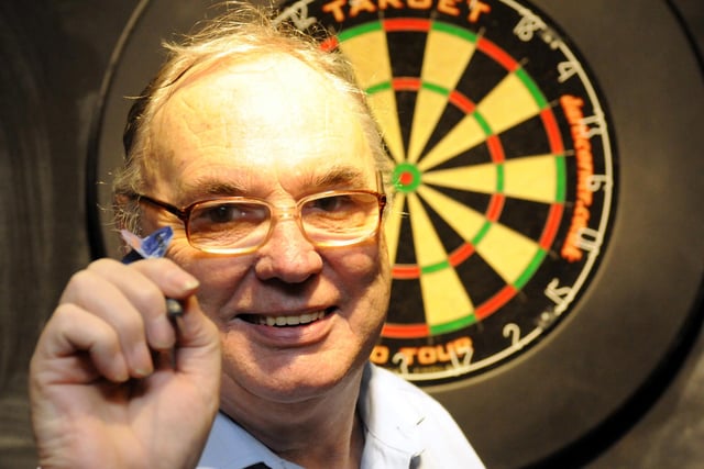 Darts player Ernie Metcalf is pictured during the South Shields snooker club darts marathon in 2013.