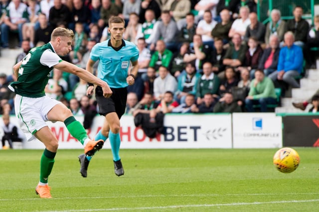 Shaw struck this low drive from outside the area and found the bottom corner against the Faroese opponents in qualifying for the Europa League. It was the third goal as Hibs ran out 6-1 winners.
