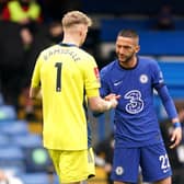Chelsea's Hakim Ziyech (right) shakes hands with Sheffield United goalkeeper Aaron Ramsdale: John Walton/PA Wire.