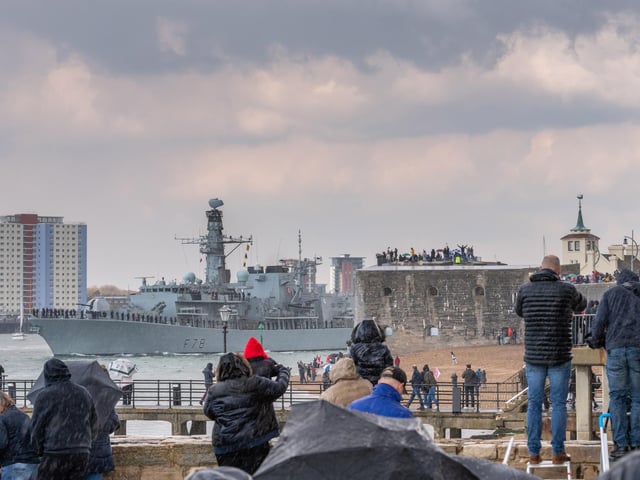 Family and Friends gather to wave off loved ones aboard Type 23 Frigate, HMS Kent,
departing HMNB Portsmouth at the start of Carrier Strike Group (CSG) 21 deployment.
Picture: Shaun Roster