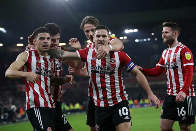 Sheffield United captain Billy Sharp celebrates his finish against Chris Wilder's Middlesbrough: Isaac Parkin / Sportimage