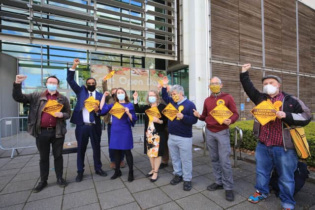 Sheffield City Council election count 2021. The Lib Dems celebrating. Picture: Chris Etchells