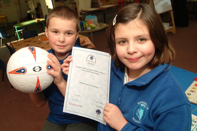 Woodsetts Primary won a sports active mark. Picture: L-R: Ryann Forrester (9) & Amy Tweed (8) in 2007