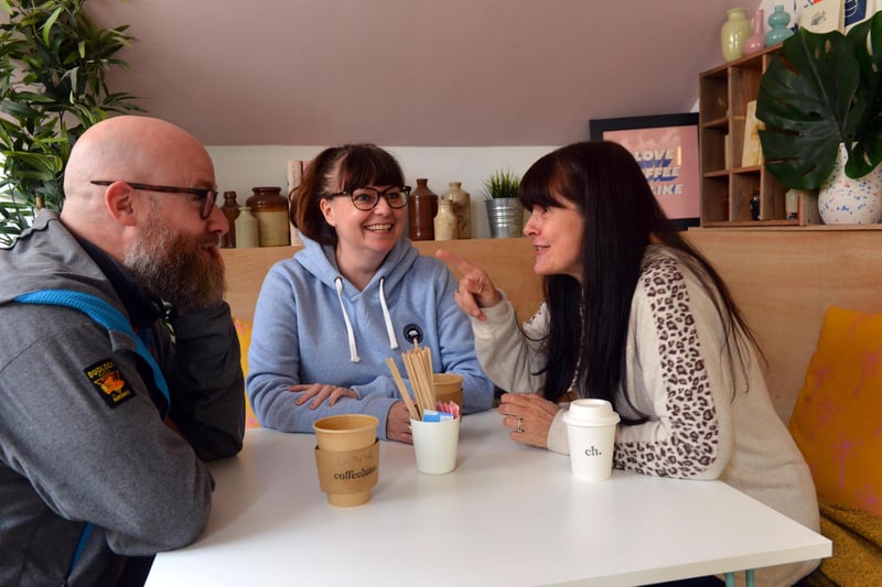 CoffeeHaus customers Iain Armstrong, Karen Proud and Jayne Bell.