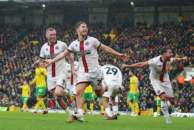James McAtee celebrates his goal for Sheffield United at Norwich City: Simon Bellis / Sportimage
