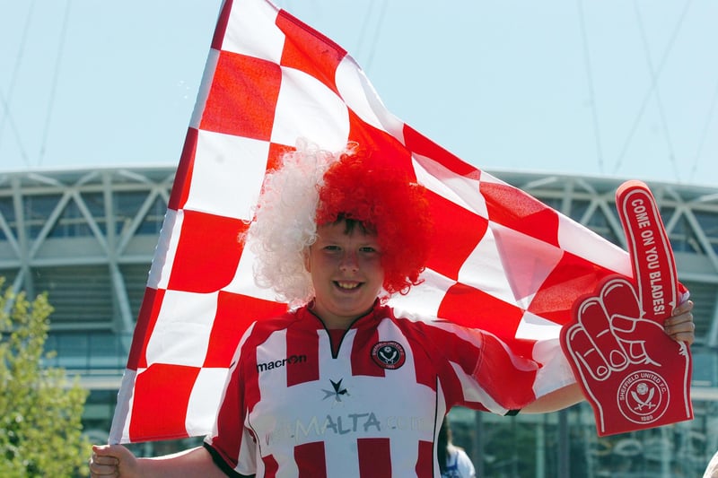 npower League 1 Play-off final, Huddersfield Town v Sheffield United. Lewis Robinson flies the Blades flag on Wembley Way