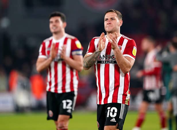 Sheffield United's Billy Sharp applauds the fans after victory over Chris Wilder's Middlesbrough: Zac Goodwin/PA Wire.