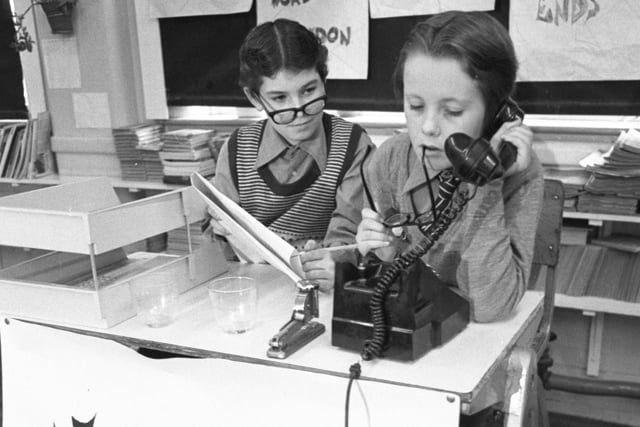 Here's a scene from July 1977 and it shows reporters Paul Langton (left) and Dean Drummond, preparing the Grangetown Junior School newspaper. Remember this?