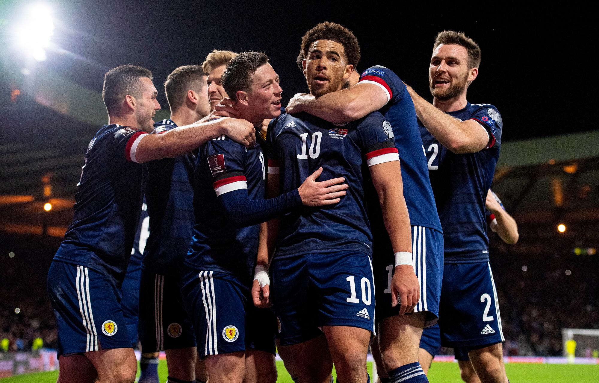 Scotland players celebrate after Che Adams (No.10) makes it 2-0 to Steve Clarke's side. Picture: SNS