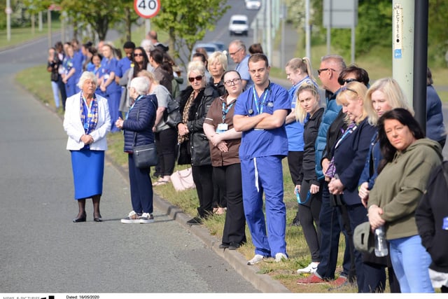 Nurses stand in tribute outside South Tyneside District Hospital