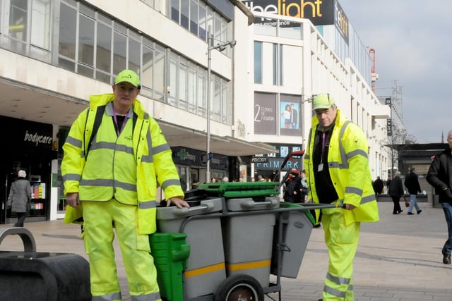 Sheffield street cleaners Raymond Hurst, left, and Tony Tomlinson