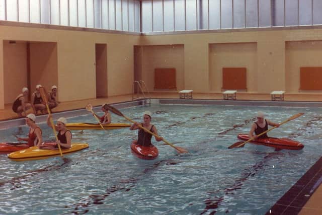 Lady Mabel College students practise their kayaking skills in the pool at Wentworth Woodhouse, which has now been demolished to make way for a visitor car park. Copyright: Lady Mabel Archive
