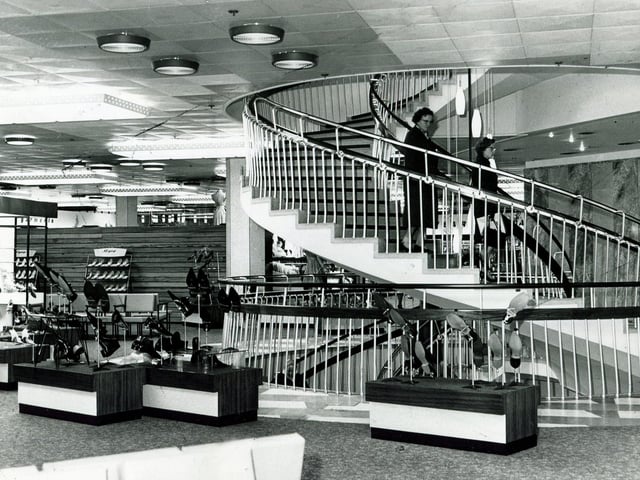 The famous spiral staircase in the Brightside & Carbrook Co-op Store, Castle House, Sheffield, in 1964