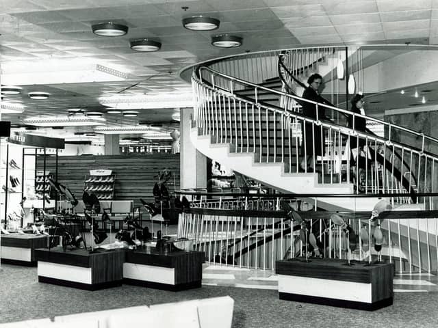 The famous spiral staircase in the Brightside & Carbrook Co-op Store, Castle House, Sheffield, in 1964