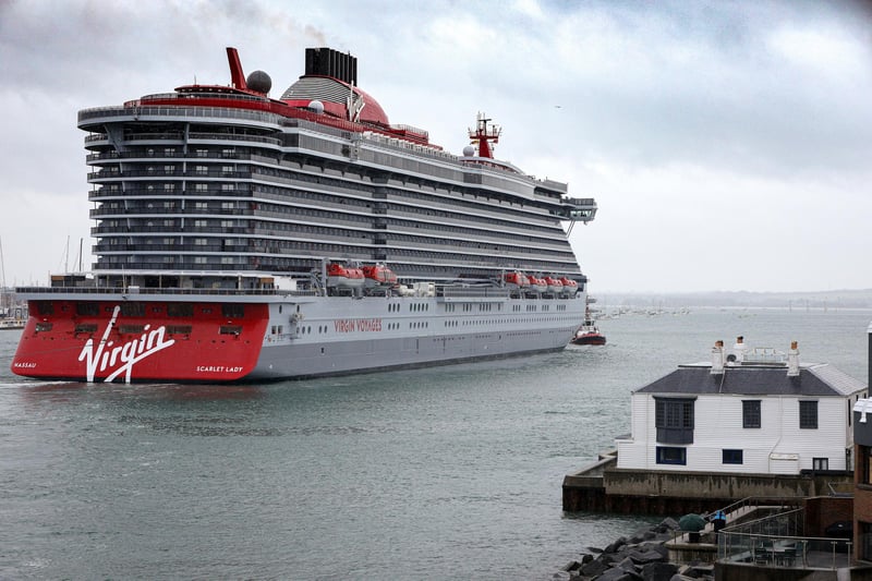 Arrival of Virgin crusie ship Scarlet Lady in Portsmouth. Picture: Chris Moorhouse (jpns 210621-13)