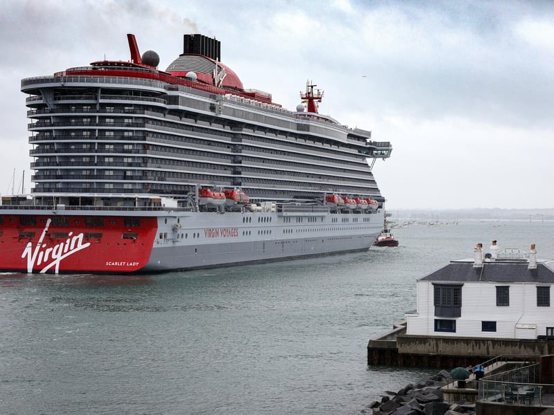 Arrival of Virgin crusie ship Scarlet Lady in Portsmouth. Picture: Chris Moorhouse (jpns 210621-13)