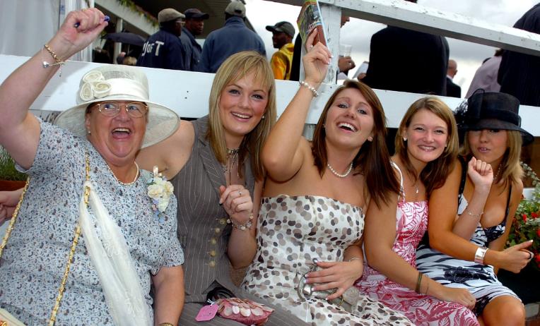Mary Stainforth, Laura Carnell, Racheal Brady, Catherine Noble and Goergine Mackey enjoying the races in 2005.