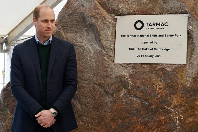 The Duke of Cambridge visits Tarmac's national skills and safety park to officially open the centre. The Duke of Cambridge unveil's the plaque.