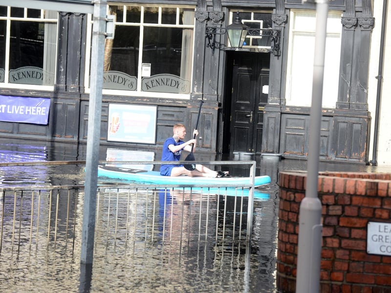 A man was spotted paddling outside of Kennedy's pub in Tyne Dock during the flooding of 2021.