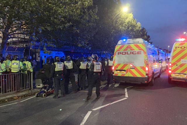 Police ran their 'biggest ever football operation' in Hampshire on September 24 as Pompey played Southampton at Fratton Park for the third round of the Carabao Cup.

Pictured is: Police after the match where the Blues lost 4-0.

Picture: Ben Fishwick (240919-9821)