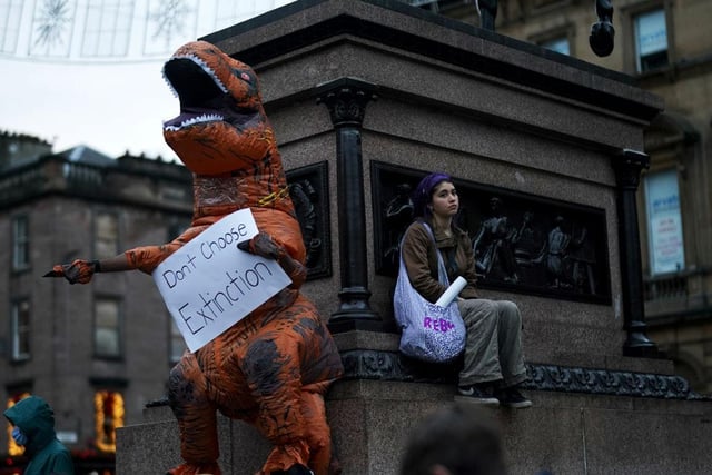 This demonstrator donned a novel outfit to warn of the potential dire consequences of inaction on climate change (Getty Images)