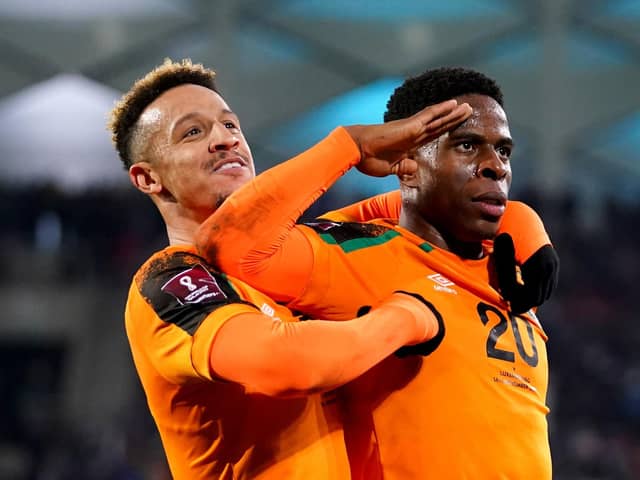 Republic of Ireland's Chiedozie Ogbene celebrates after scoring his side's second goal during the FIFA World Cup Qualifying match at the Stade de Luxembourg. John Walton/PA Wire