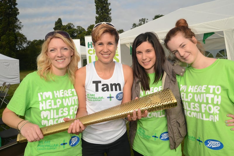 Macmillan's Big Walk at Clumber Park, Worksop.  Pictured second from left is the Grantham Olympic torch bearer Tam Seamark, who has raised more than £3,000 for Macmillan.  Tam is pictured with Jo Newman, Selena Rechnic and Hayley Sleigh.