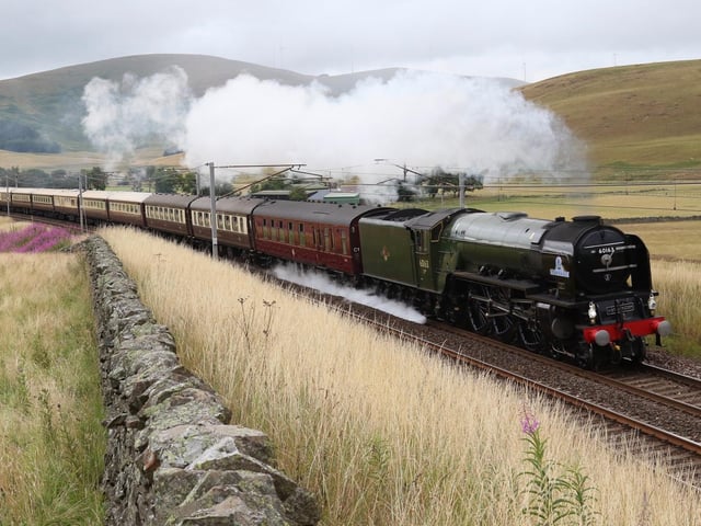 ‘Tornado’ again,this time deputising for unfit ‘Princess Elizabeth’ on the Northern Belle recently.Seen here southbound from Glasgow pushing hard past Crawford.      David Edgar,Symington, Biggar.
