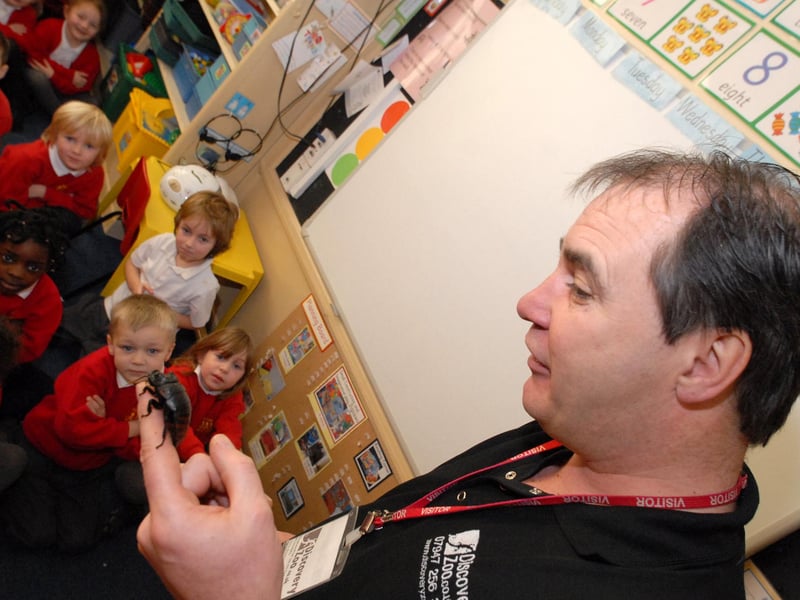 These Harton Infants School pupils were enthralled when the Discovery Zoo came to school in 2010.