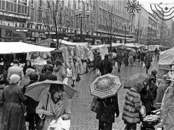 Christmas Shopping at the Outdoor Market on The Moor, 1980.