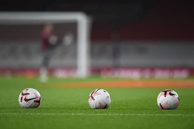 Official Premier League match balls. (Photo by Andy Rain - Pool/Getty Images)