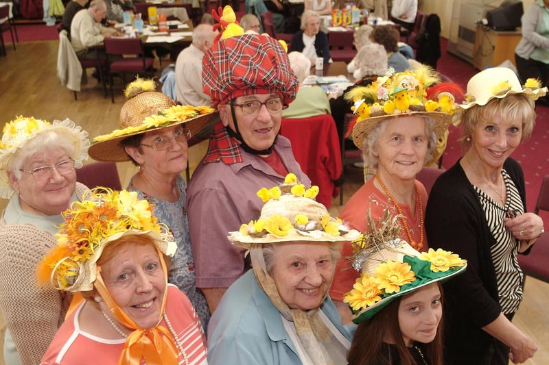 Visitors to Kingsway Hall, Forest Town, show off their Easter bonnet creations before sitting down to enjoy dinner in 2009.