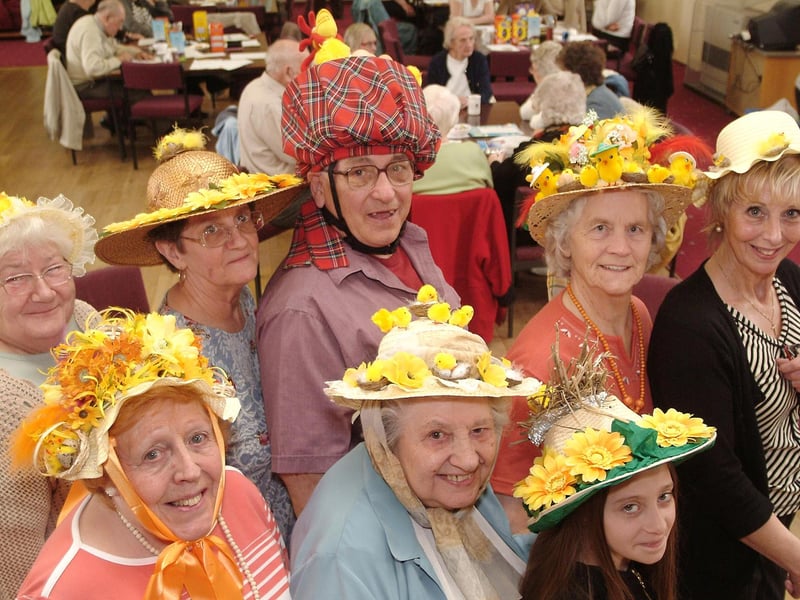 Visitors to Kingsway Hall, Forest Town, show off their Easter bonnet creations before sitting down to enjoy dinner in 2009.