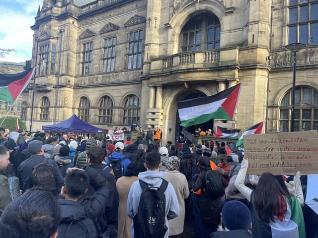 Free Palestine protest outside Sheffield Town Hall on November 1, when Sheffield City Council voted to call for a ceasefire in the Gaza conflict