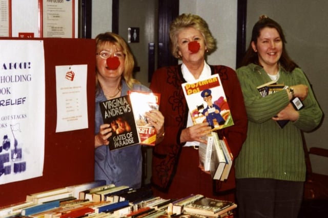 Raising money for Red Nose Day at the Royal Mail offices in 1997