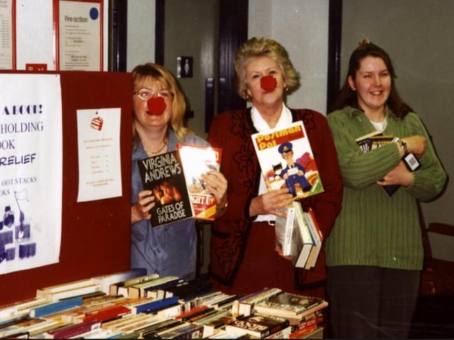 Raising money for Red Nose Day at the Royal Mail offices in 1997