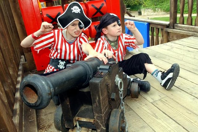 Brothers Robin and Kevin Miller dressed as pirates at the Earth Day Centre in 2004.