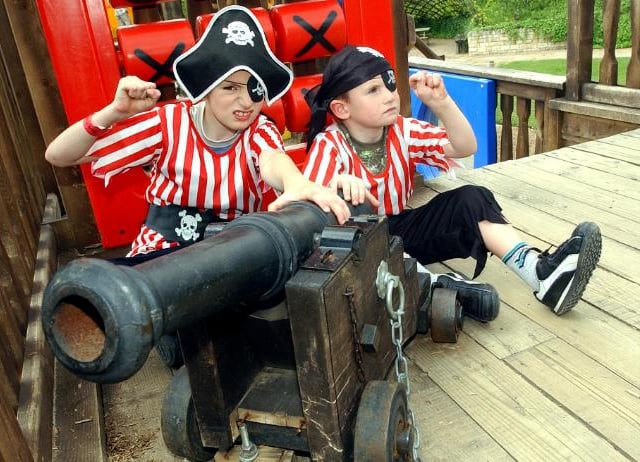 Brothers Robin and Kevin Miller dressed as pirates at the Earth Day Centre in 2004.