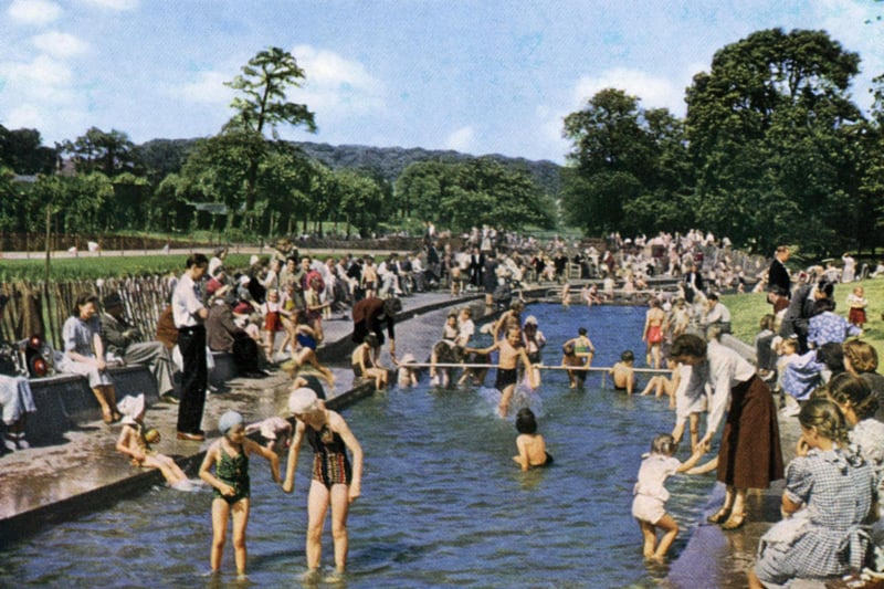 The paddling stream in Millhouses Lido, Millhouses Park, Abbeydale Road South in the 1960s. Ref no: s28874