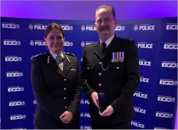 PC Rick Revitt with Chief Constable Lauren Poultney at the South Yorkshire Police awards last night