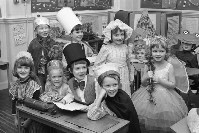 Some of the children from Woodlea Junior Mixed and Infant School, Fence Houses, who presented their pantomime The Christmas Jazz in the school hall in 1979. Can you spot someone you know?