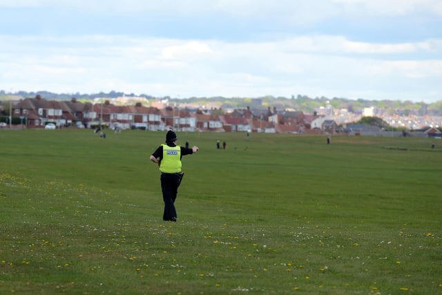 Police on patrol at The Leas, ensuring people are only out for exercise and not gathering in big groups.